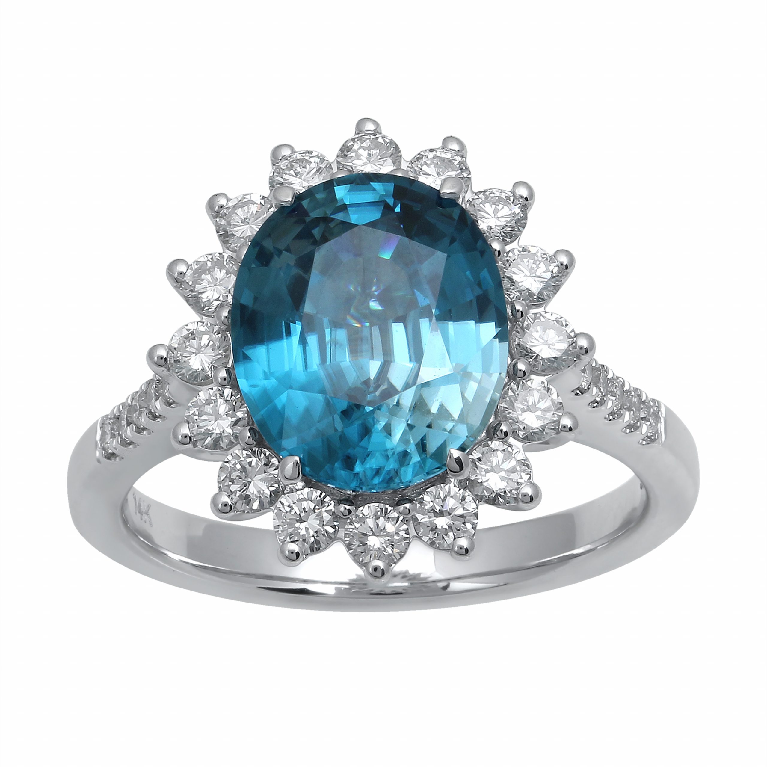 Blue Zircon Ring with Diamond Halo
