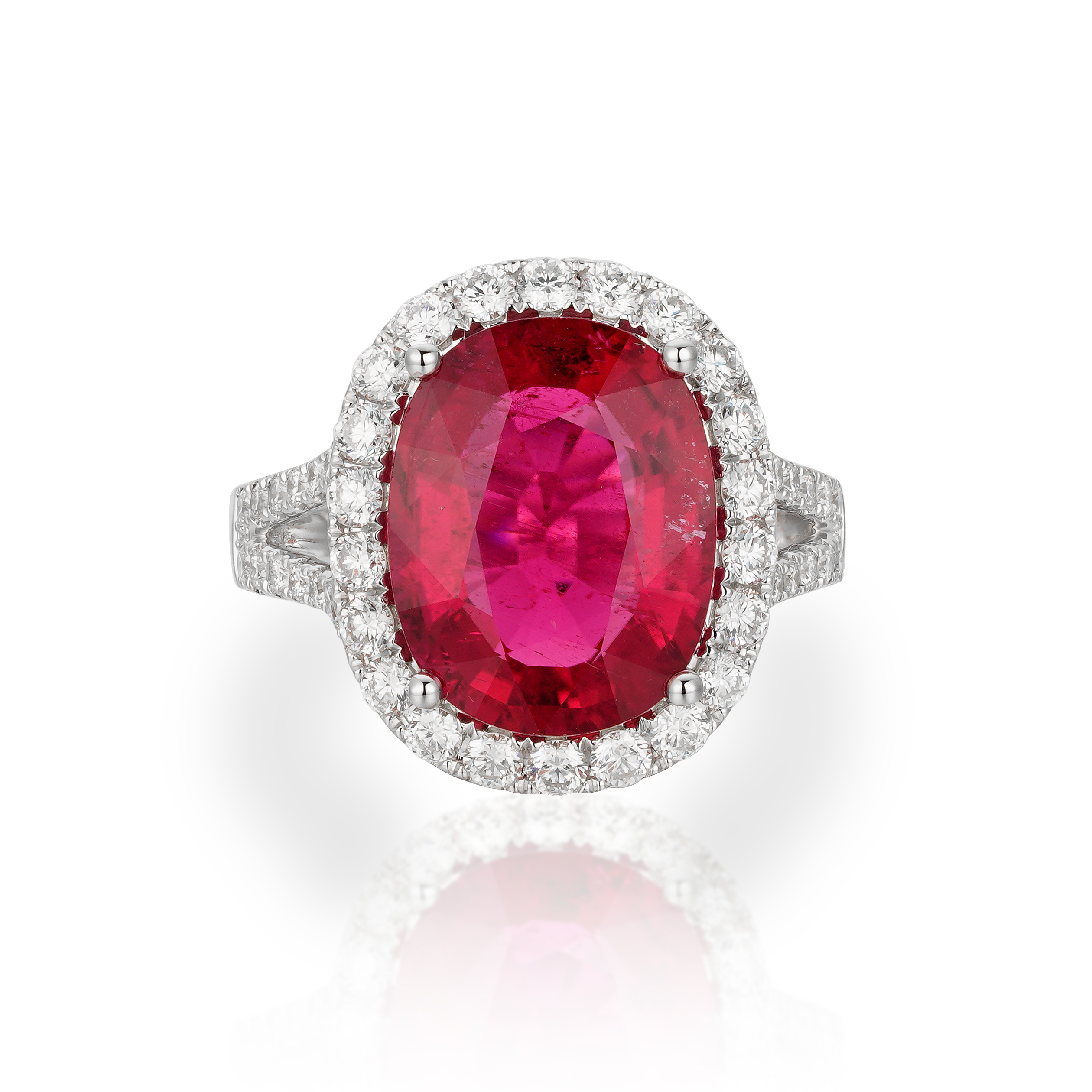 Rubellite Ring with Split Shank and Diamonds