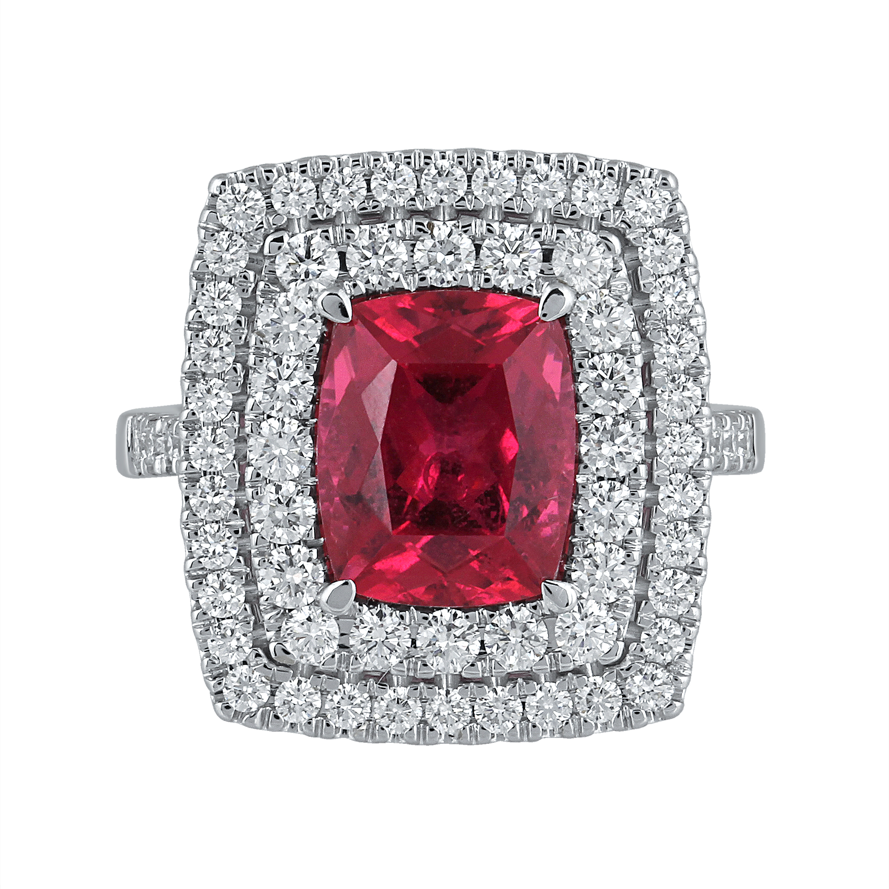 Rubellite Ring with Double Diamond Halo